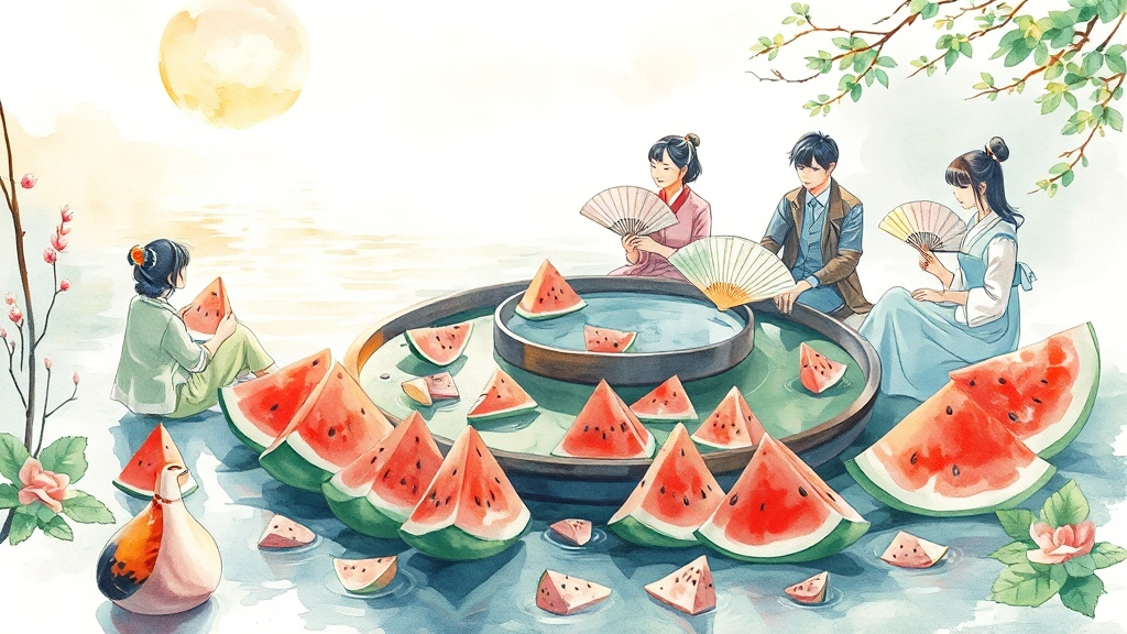 대서와 관련된 음식 및 생활 풍습 (watercolor 스타일)
