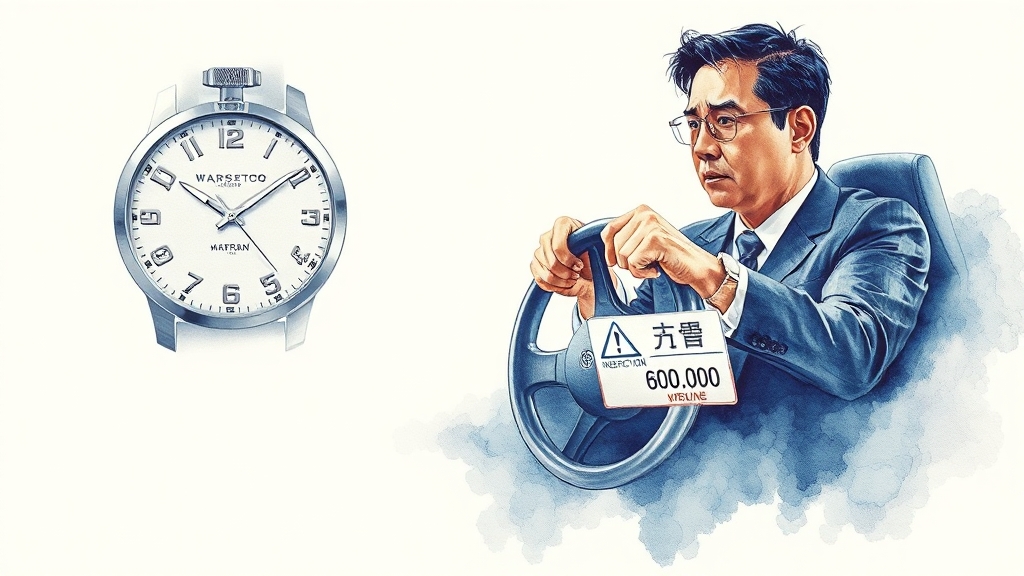 검사 미이행 시 과태료 및 불이익 (watercolor 스타일)